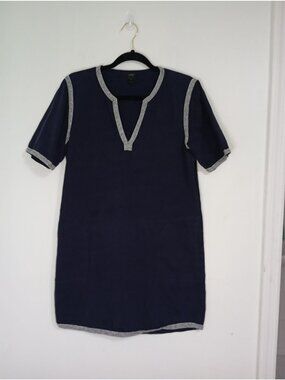 J.Crew Navy Tunic Dress Contrast Trim Size M Side Pockets Casual Chic Style
